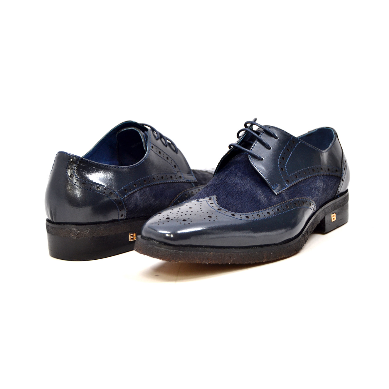 British Collection "Charles" Navy Leather and Pony Skin lace